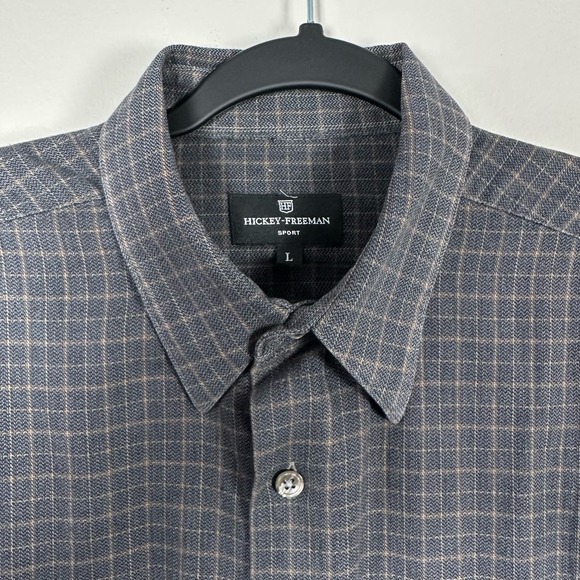 Hickey-Freeman Sport Large Gray Plaid Long Sleeve Button Up‎ Shirt - Picture 3 of 6
